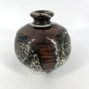 Vintage Studio Art Pottery Ceramic Cream Brown Small Speckled Vase Lava look